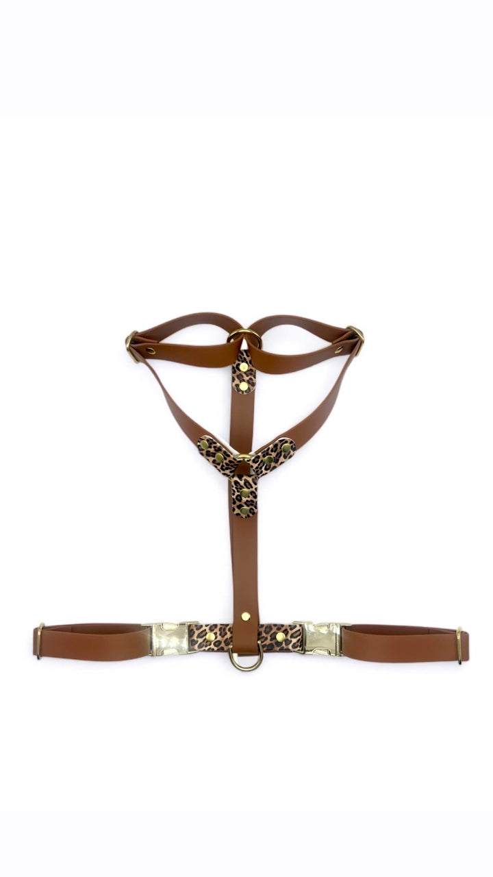 Harnais chiens en biothane camel et léopard. Tendance et résistant