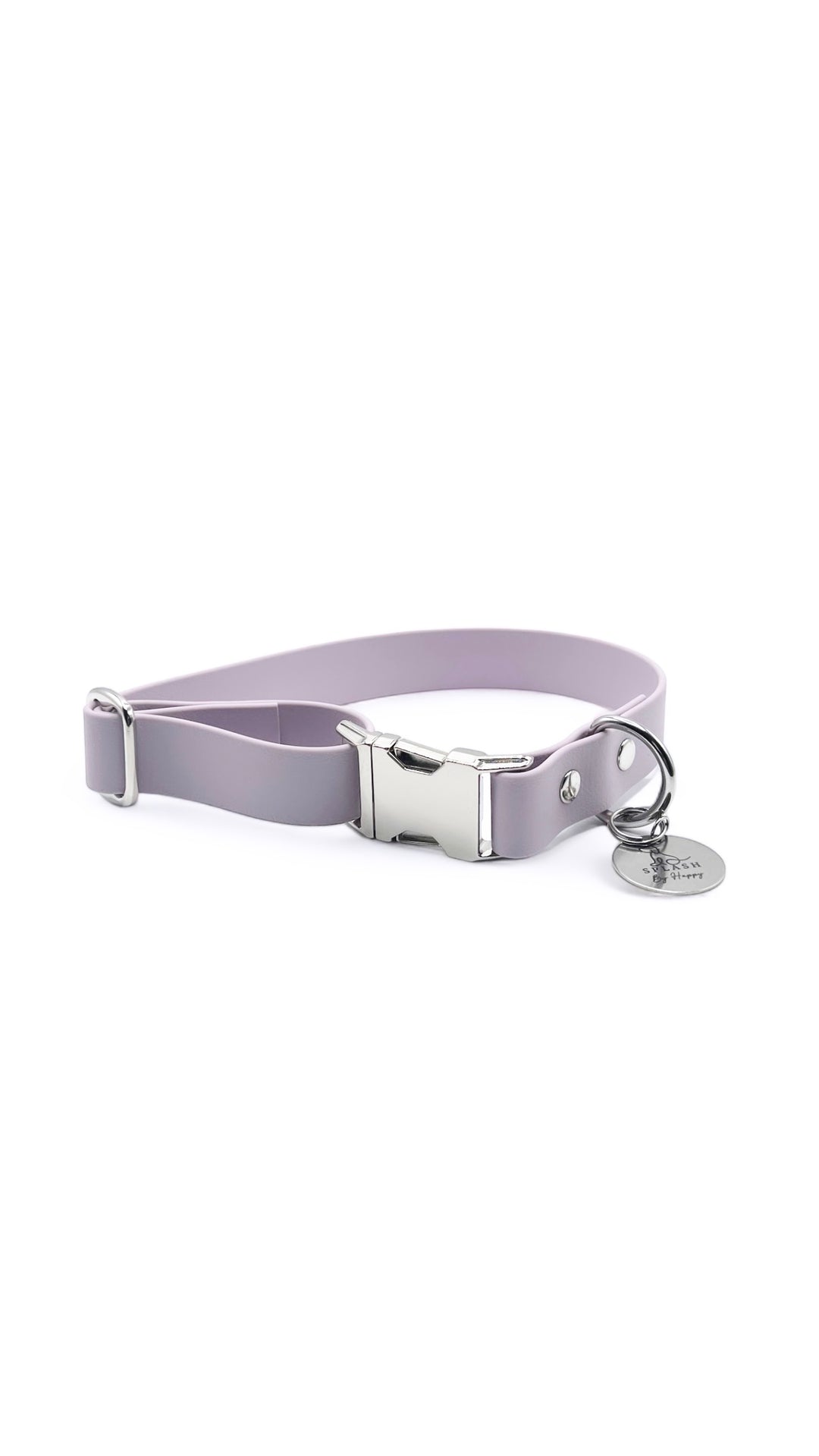 collier à clip lilas biothane chien imperméable. Laiton, zinc nickelé. Tendance, vogue, chien stylé.