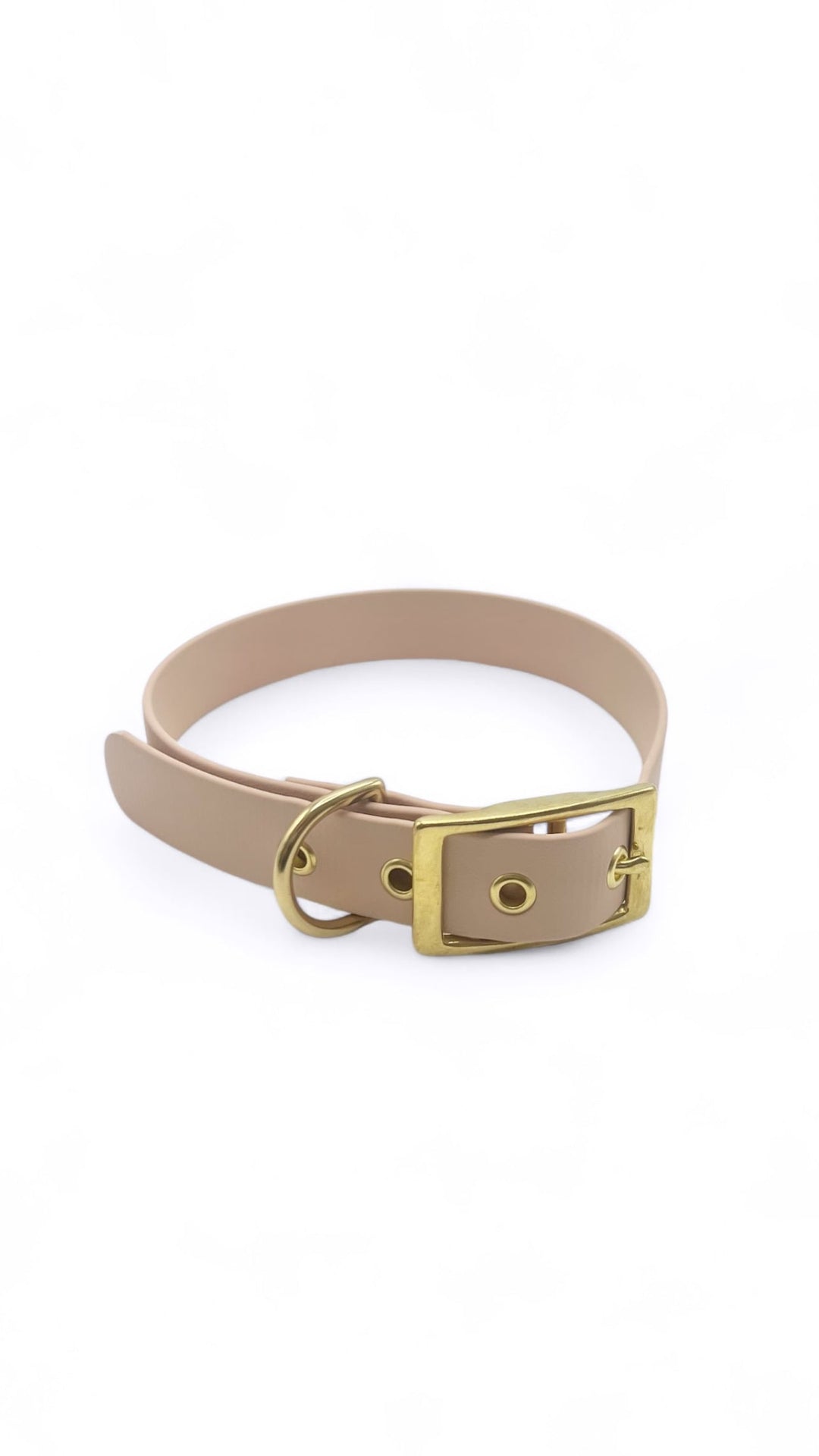 Collier pour chien en Biothane beige nude. Bouclerie en laiton. Facile d'entretien. Fabriqué en France