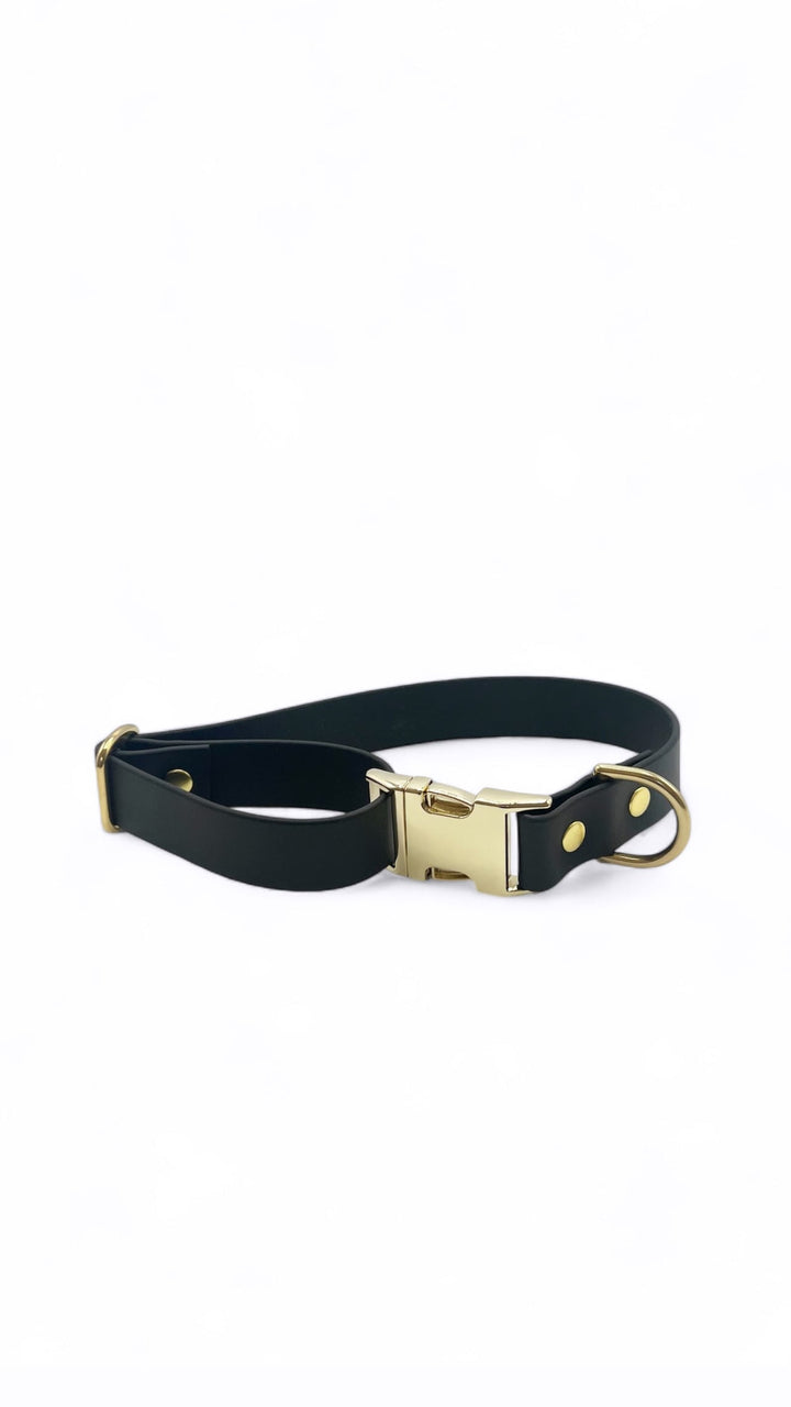 Collier à clip en laiton et biothane noir. Accessoire pour chien tendance et imperméable.