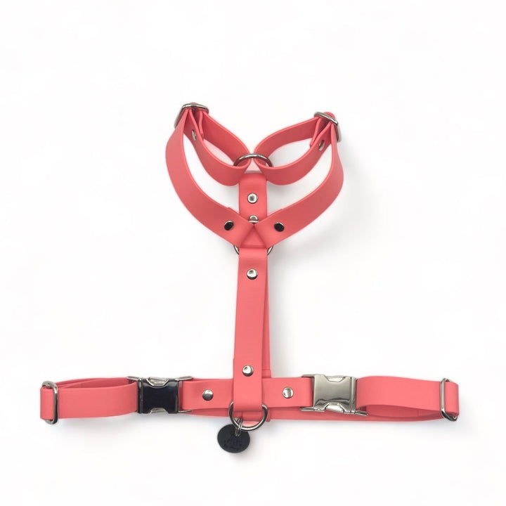Harnais chien biothane rose corail résistant deux clips. Tendance et imperméable. 