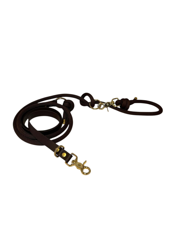 Laisse corde et biothane chocolat chien