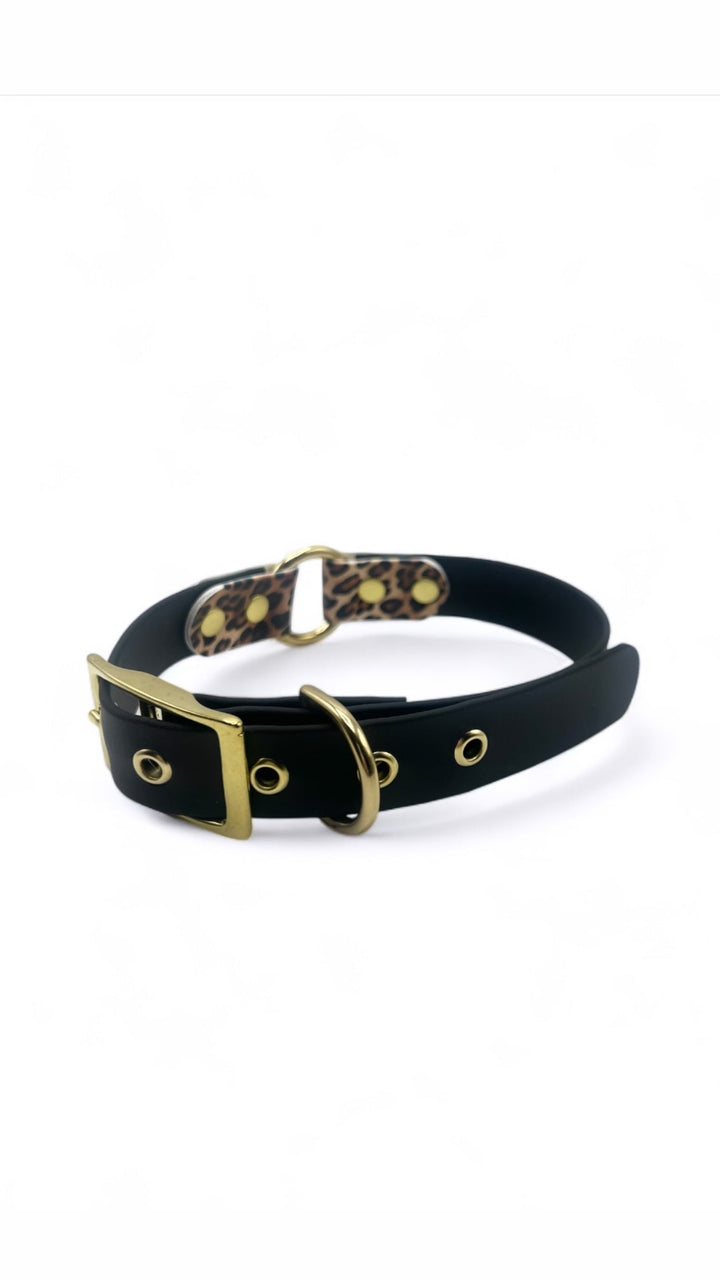 collier oeillets chien biothane léopard noir