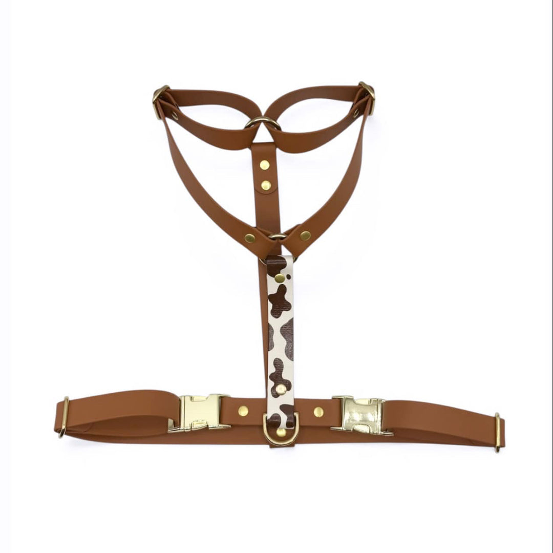 Harnais chien motif vache peint à la main