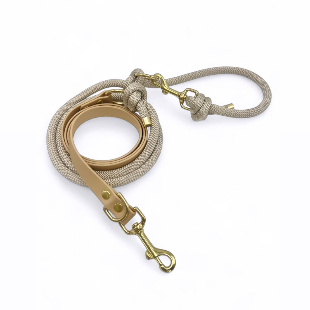 laisse en corde et biothane tendance pour chiens. Beige