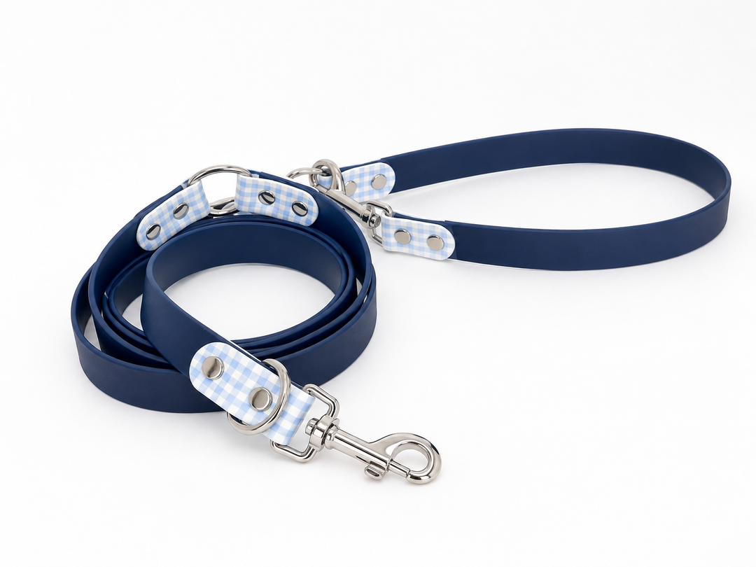 laisse multi vichy bleu polaire et biothane marine